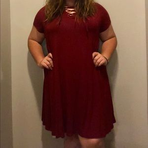 Red Lace up Dress